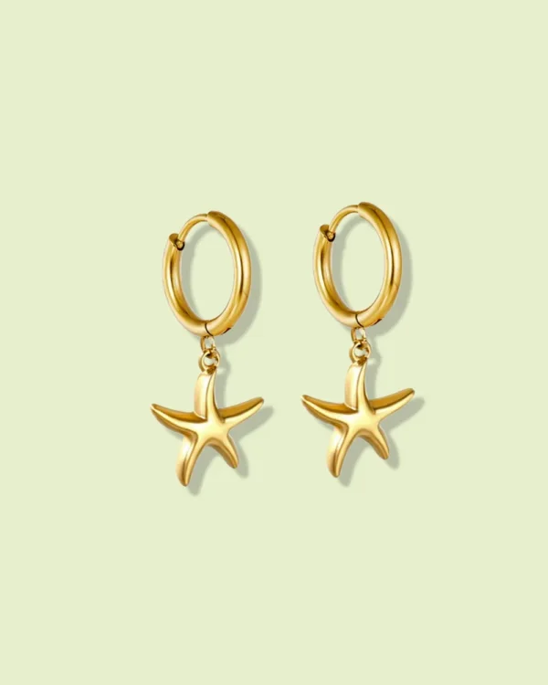 Golden Starfish Charm Hoops